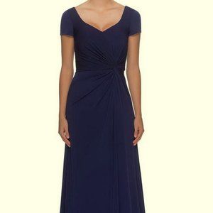 La Femme Navy Blue Twist Front Jersey Gown